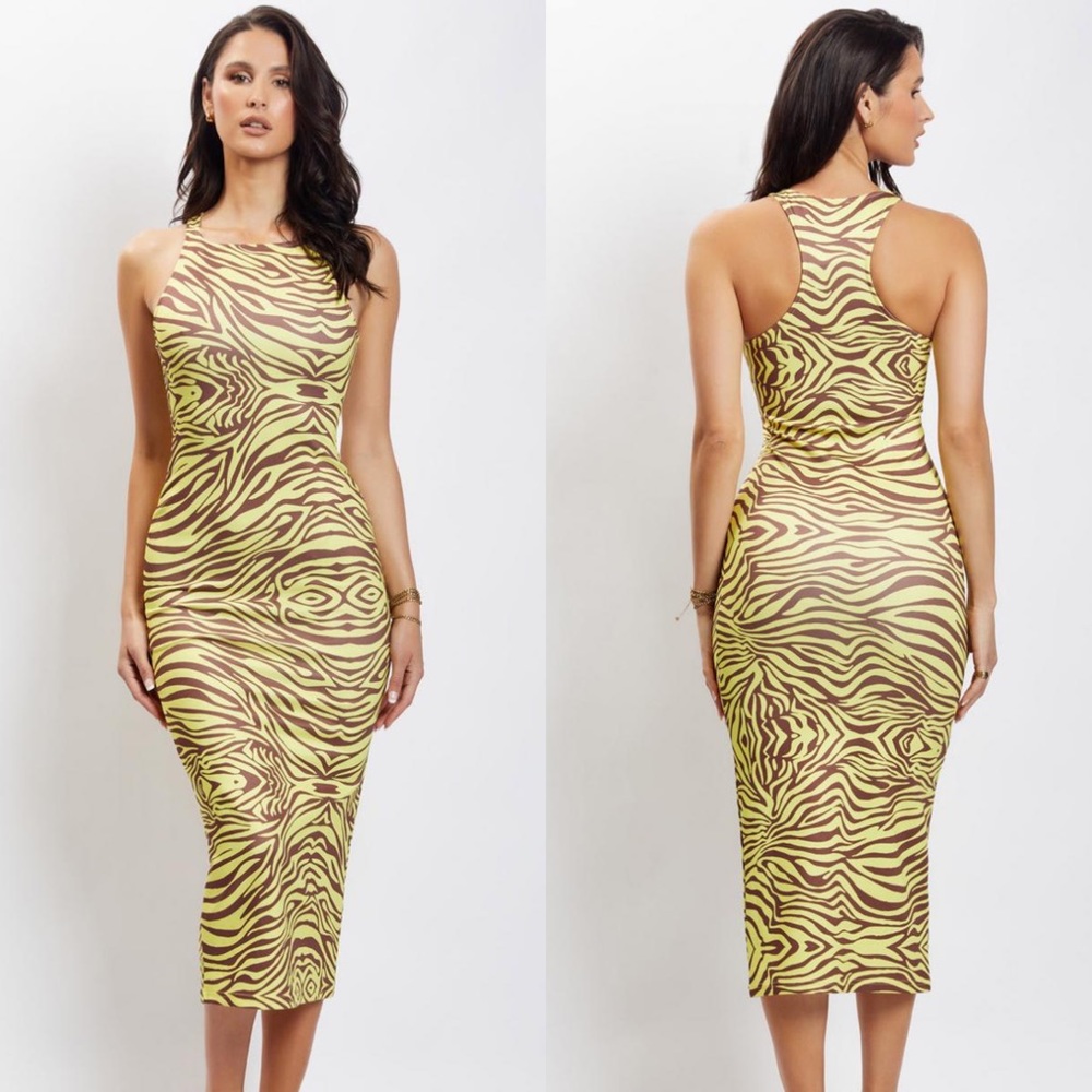 NWT Meshki Lima Halter Neck Midi Dress in Zebra Print
